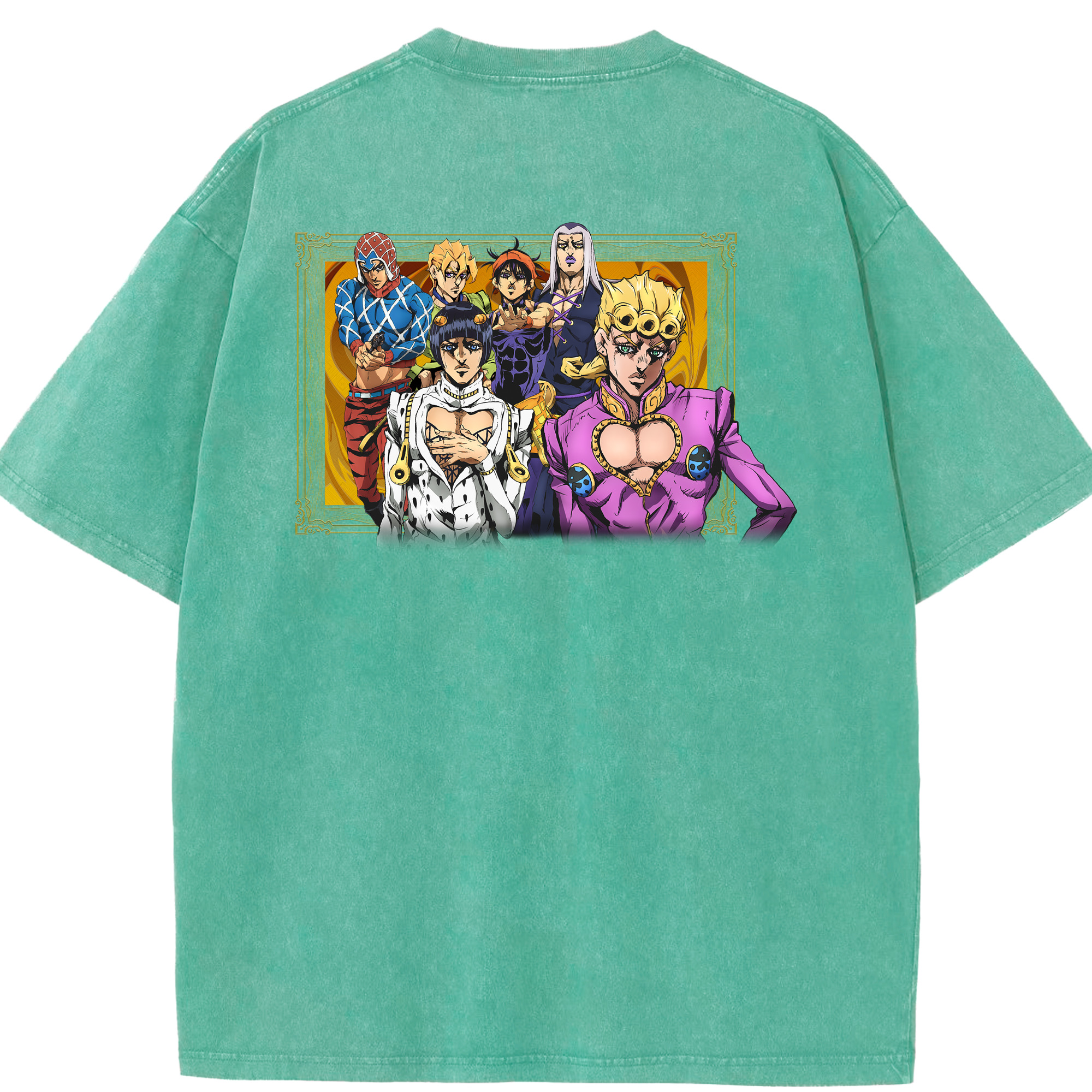 （画像用） ジョジョの奇妙な冒険 ジョルノ?ジョバァーナ JoJo's Bizarre Adventure Giorno Giovanna 綿100% ヴィンテージ風 半袖Tシャツ（背面プリント）